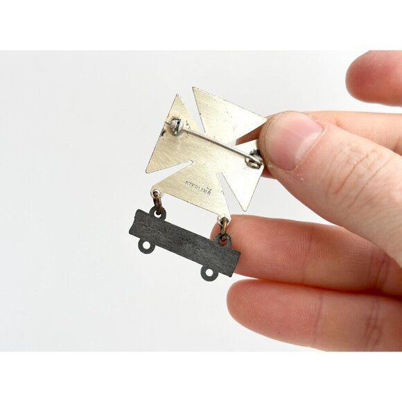 Sterling U.S. Army Carbine Marksman Badge Charm Silver Iron Cross Brooch Pin - Picture 6 of 9